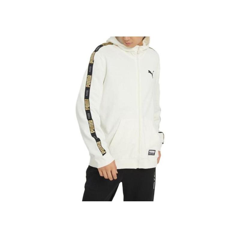 Puma Solid Stripe Letter Logo Print Zip Hoodie Jacket Unisex Outerwear White 539532-93