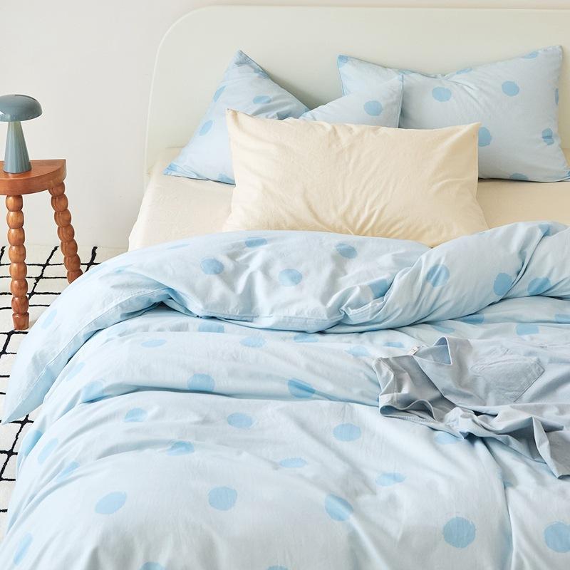 Small fresh ins skin-friendly and comfortable cotton pure cotton twill four-piece set, printing single quilt set, student dormitory three-piece set