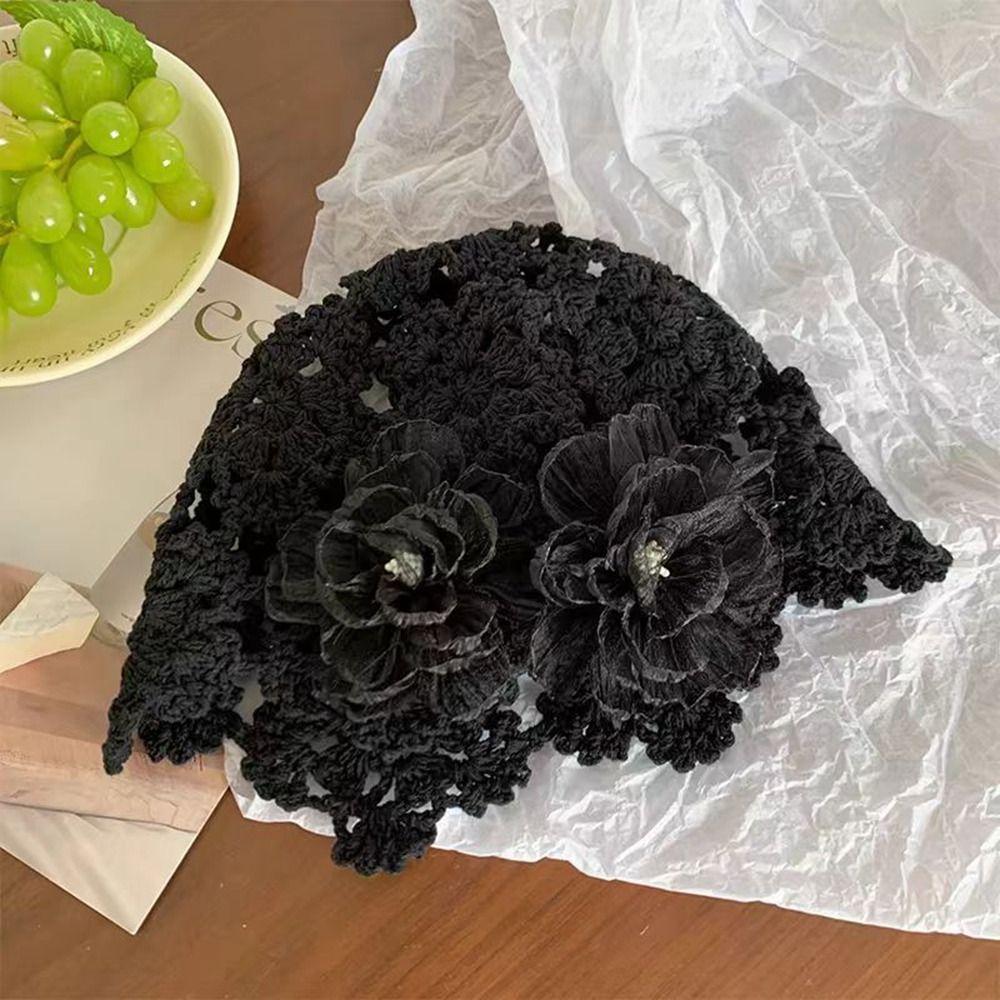 Elegant Crochet Hollow Flower Knitted Hat Hollow Out Knit Cap Fashion Warm Beanies Hat  Winter
