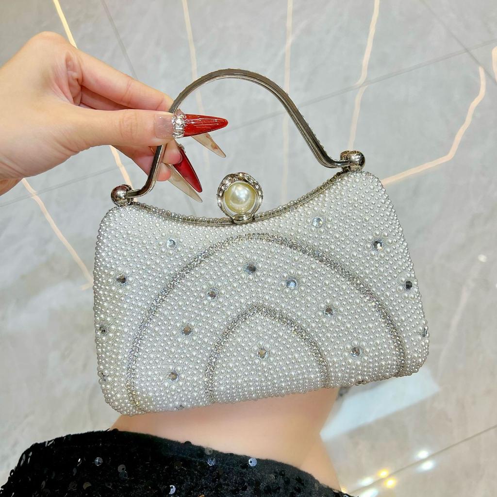 Celebrity Dinner Bag, Pearl-encrusted Diamond Evening Bag, Xiaoxiangfeng Fashion Handbag, Women's Chain Messenger Bag