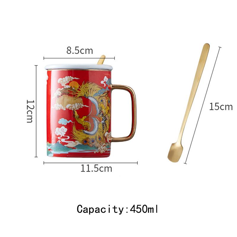 Chinese Dragon Pattern Tea Mug with Lid Ceramic Water Coffee Mug Chinese Porcelain Personal Tea Cup Wedding Gift 450ml