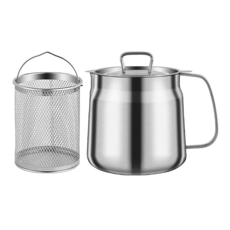 Portable Large Capacity Oil Strainer Pot Stainless Steel Cooking Oil Container with Basket for Kitchen and Outdoor Use