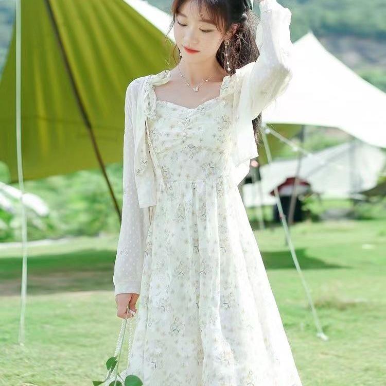 2026 Summer Fairy Floral Lace-up Bowknot A-line Camisole Dress