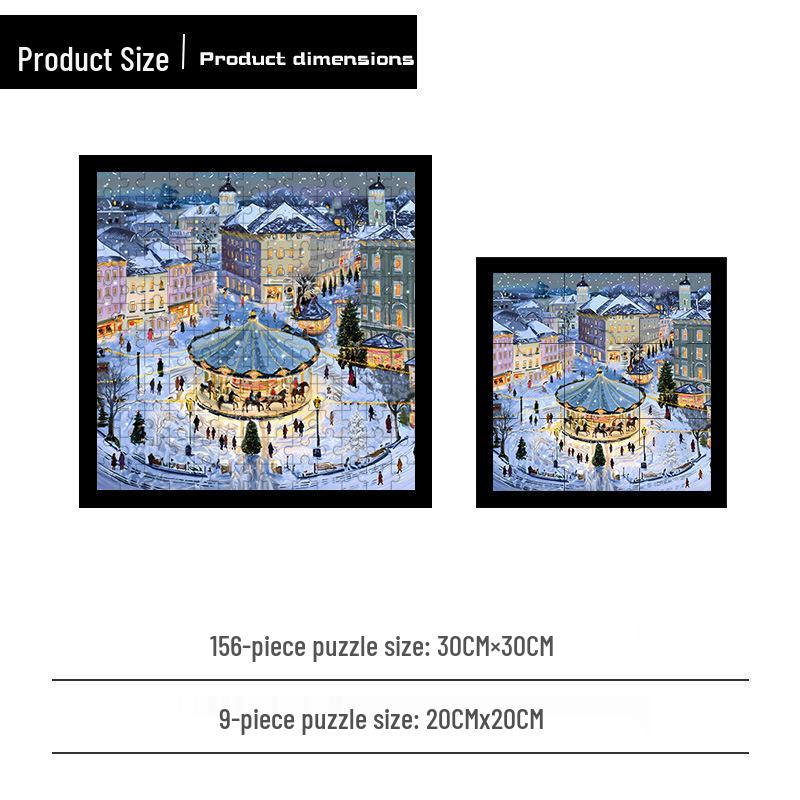 Snow Night Dream: 9-Piece Winter Wooden Jigsaw Puzzle - Birthday Gift & Fun Toy for Friends