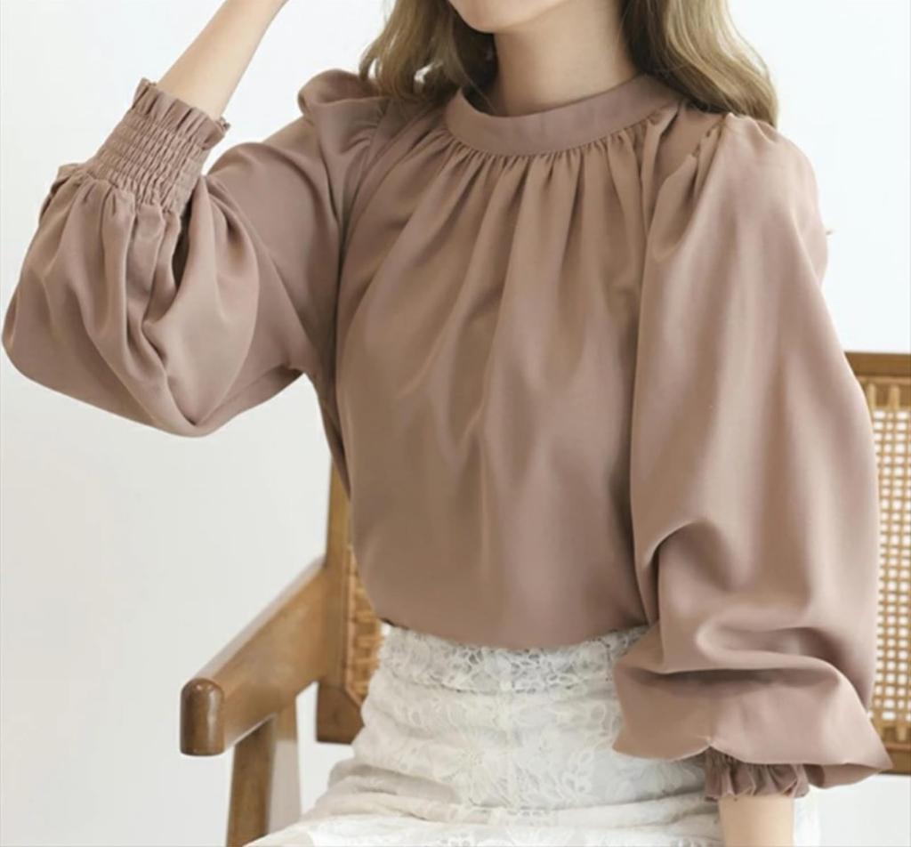 Blouse Shirt Top Puff Sleeve Spring Summer Autumn Round Neck Plus Sizes Cute Stylish Office Casual Commuting Adult Cute [JINJUDUO] Women's Long-Sleeve