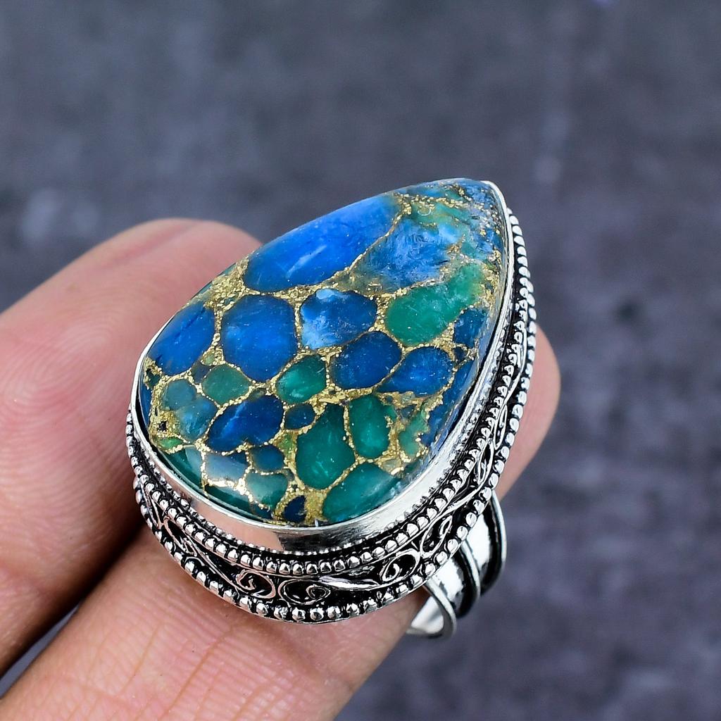 Natural Copper Blue Turquoise 925 Sterling Silver Jewelry Ring Size 9.5 ET-4804