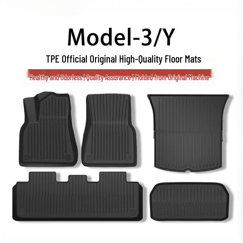 Compatible Tesla Model 3 & Y TPE Odorless Floor Mats & Trunk Backrest Mats