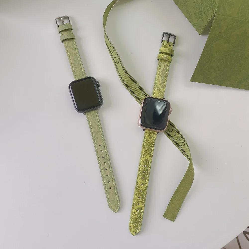 Zelený kožený řemínek pro Apple Watch 8/7/SE/6/5/4