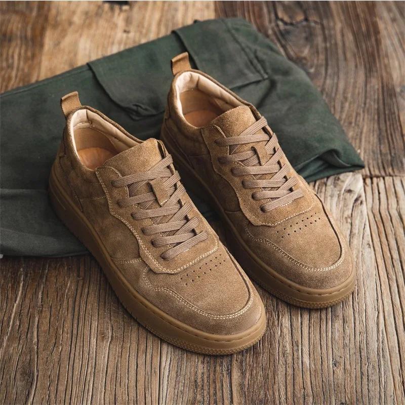 Velvet Men's Workwear Board Shoes  New Vintage Versatile Trendy Shoes with Thick Leather Soles and Elevated Casual Shoes Men