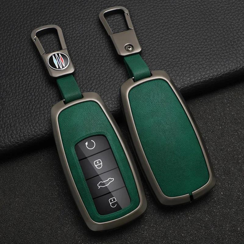 Styling Mouldings Alloy + Leather Car Key Fob Cover Case Shell Chain For Chery Omoda C5 5 fx 7 8 pro plus 2022 2023 Remote Key P