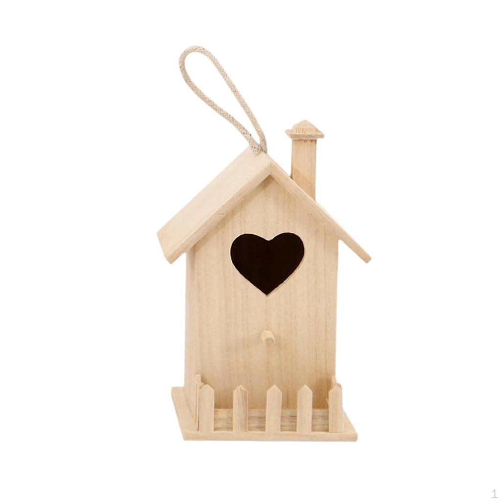 Wooden Bird House Ornament Creative Unfinished Wood Nest Hanging Birdhouse for Balcony Patio