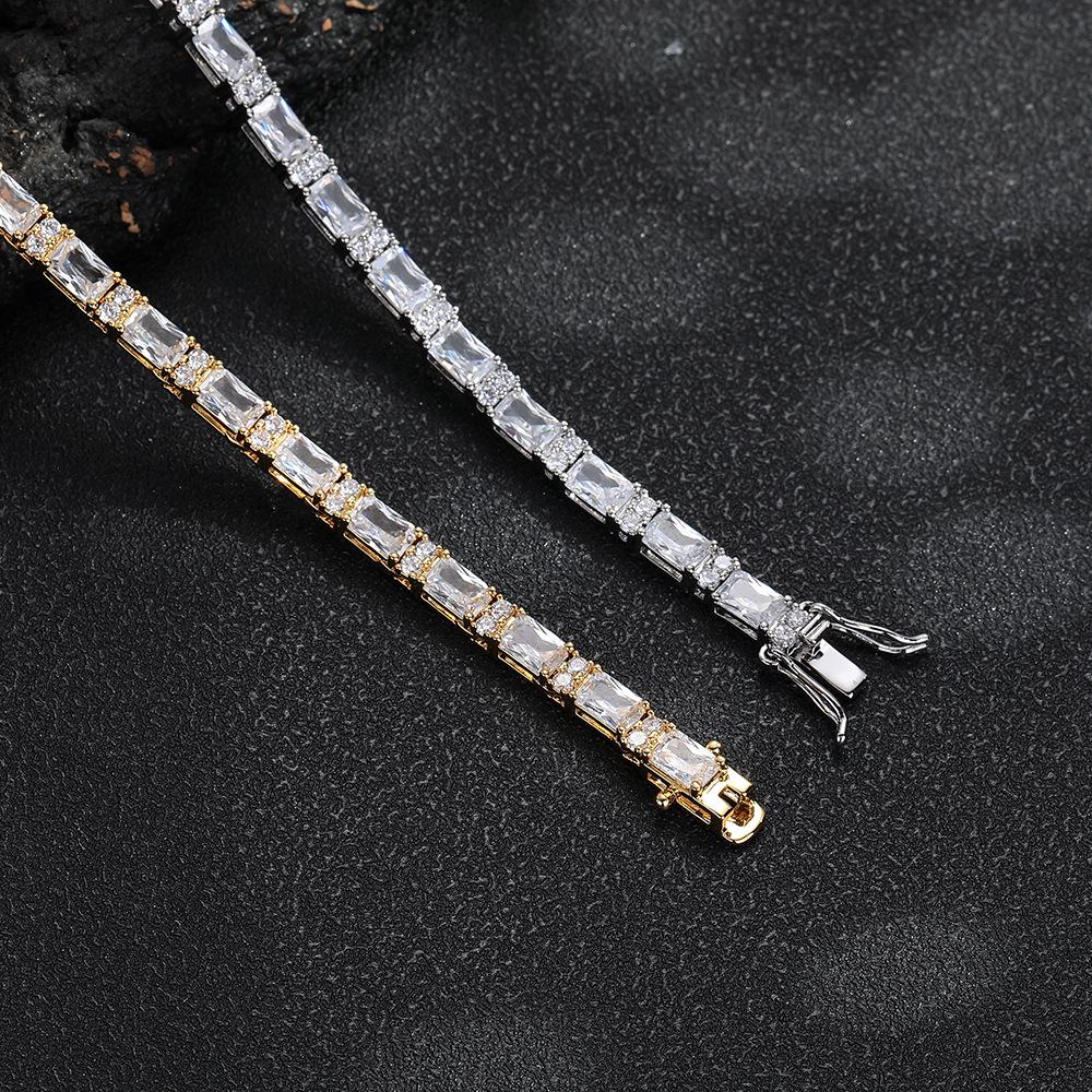 European and American hip-hop zircon necklace, rectangular zircon mixed with round zircon tennis chain, popular new models, mixed and matched.