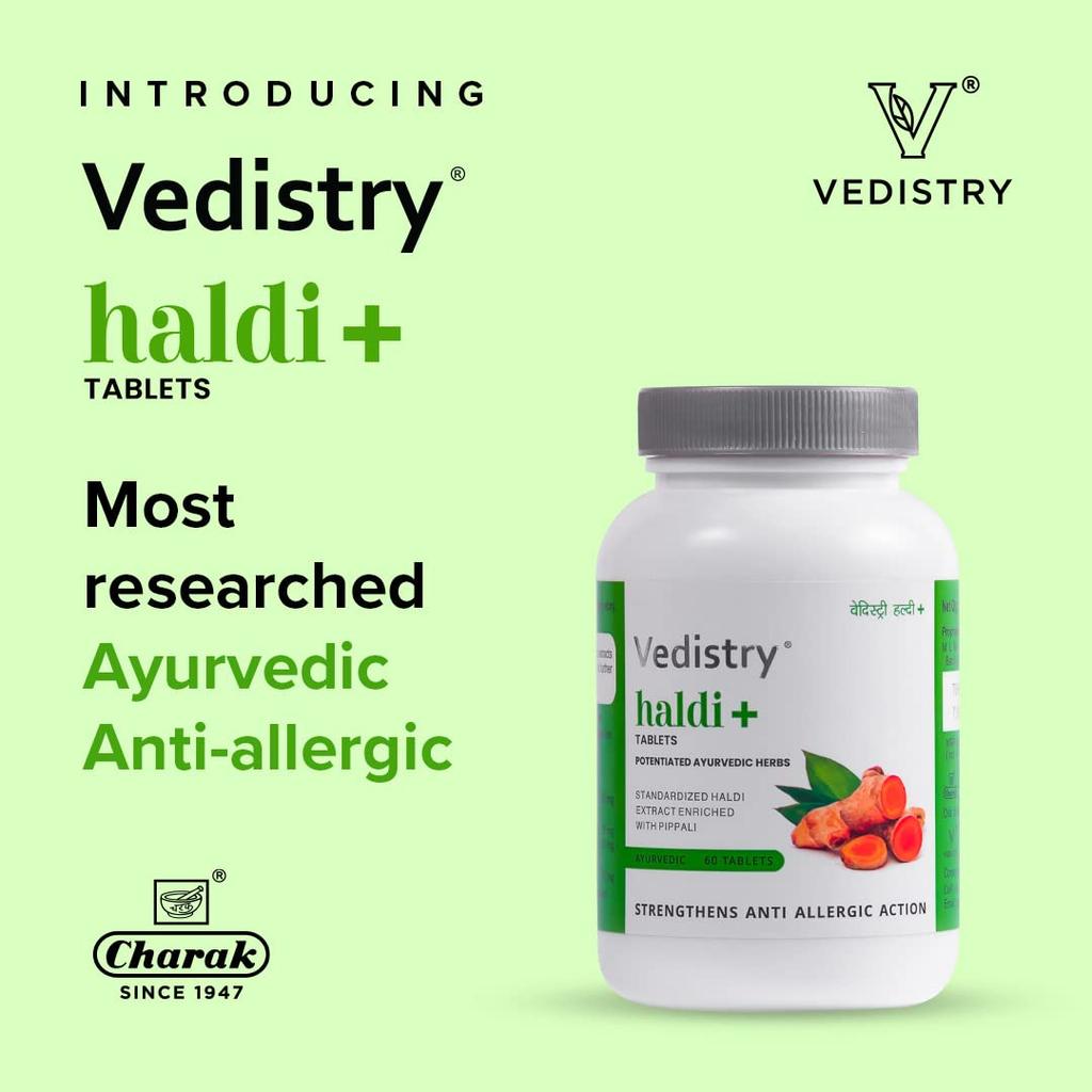 Vedistry Ayurvedic Haldi+ Tablets for Clear Skin, Immunity, Joint Care & Wellness – 60 Tablets X Pack of 2