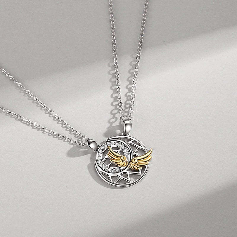 NEW SUN, MOON, Angel Wings, Magnetic Necklace, Simple Fashion, Personality Male and Female Couple Set