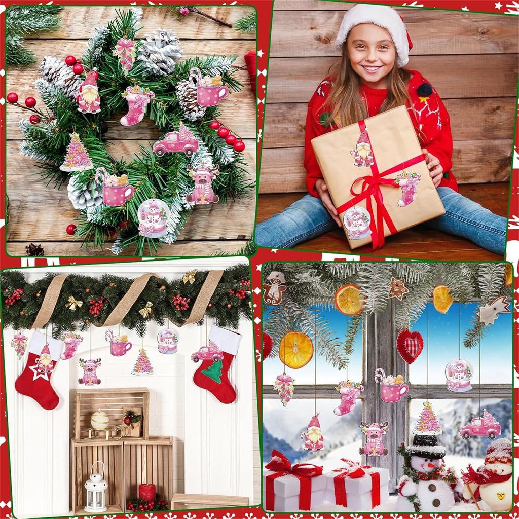 24Pcs Rustic Wooden Christmas Tree Ornaments for Holiday Party Decorations and Home Festive Display