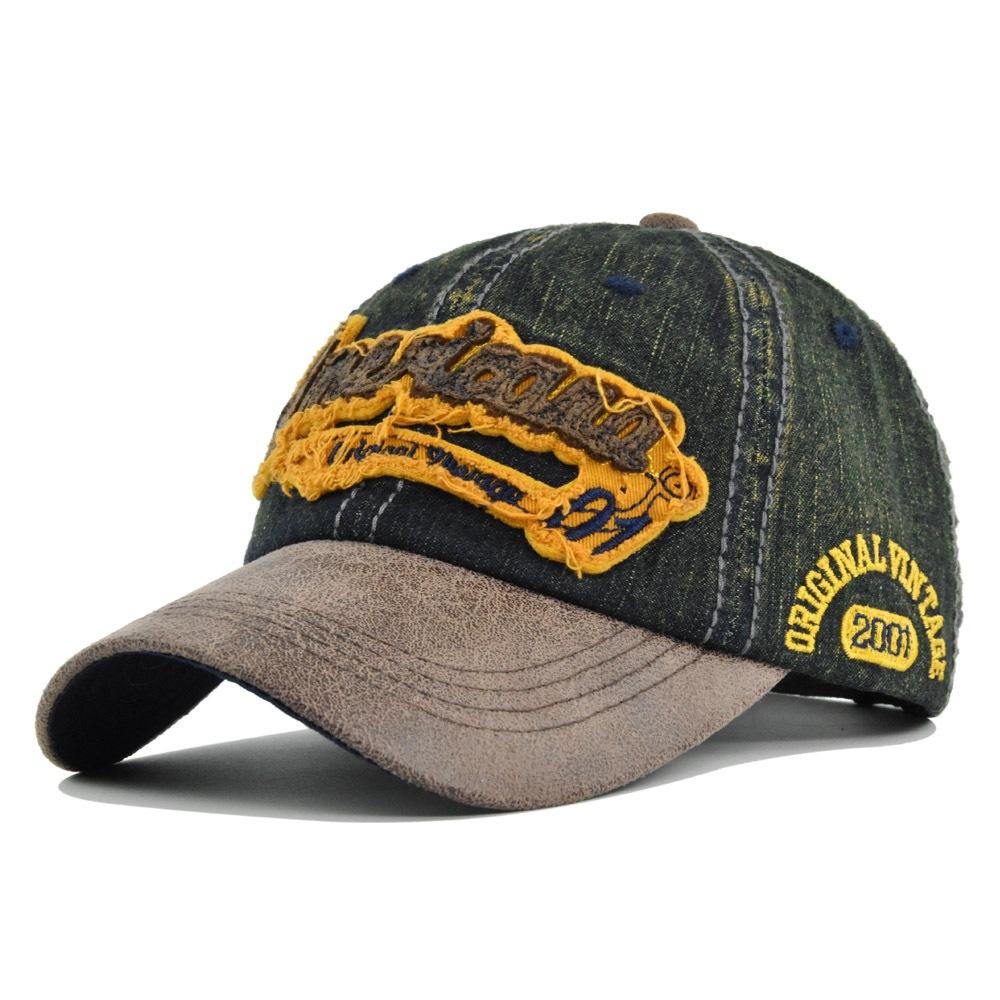 Embroidered Baseball Cap with 3d Appliqué, Denim Embroidered Duckbill Cap, Washed and Distressed Sun Hat, Curved Brim Cap, Wide Brim Cap