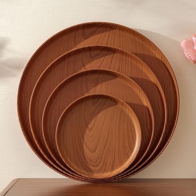 1Pcs Round Water Cup Tray Handmade Dishes Plate Durable Imitation Wooden Tray  Home Use