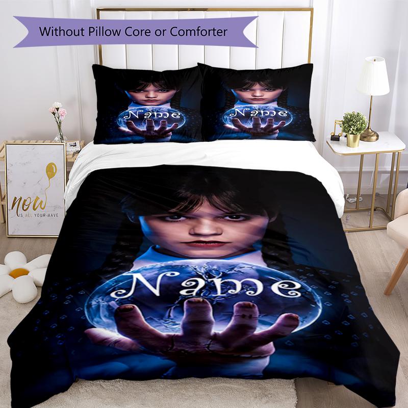 3pcs Custom Name Wednesday Bedding Set Duvet Cover Closure Includes 1 Duvet Cover & 2 Pillowcases, Soft and Comfortable for All Seasons.
