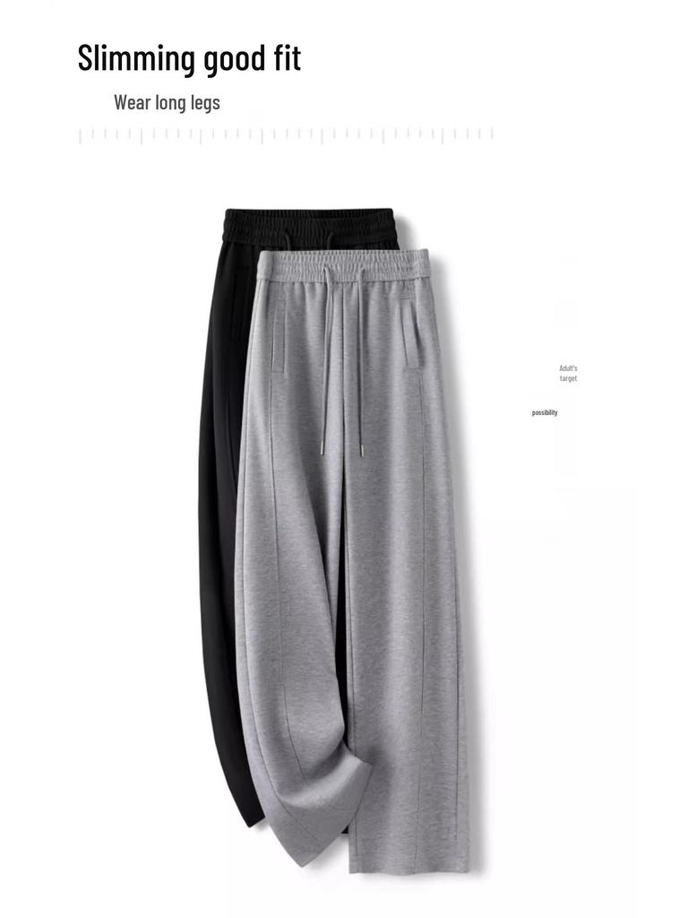 Elegant Gray High-Waisted Wide-Leg Pants for Women - Autumn 2025 Collection, Loose Fit, Floor-Length Casual Straight-Leg Design