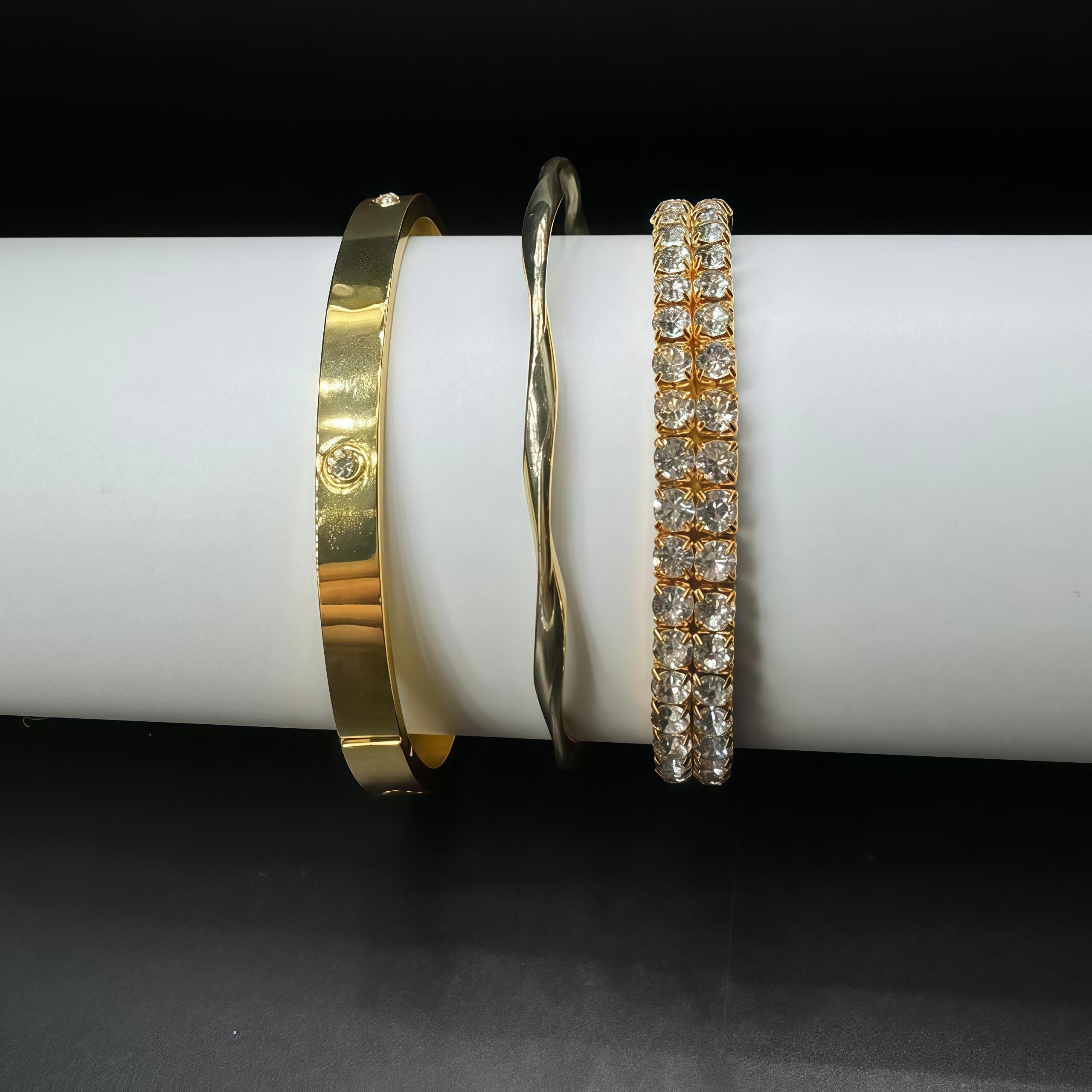 

3-Piece Jewellery Set, Minimalist Style Adjustable Bracelet with Zirconia Embellishment Birthday Gift, Halloween Gift