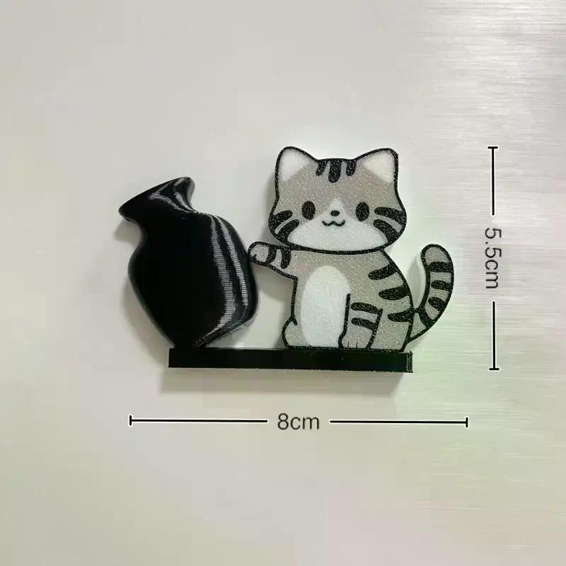 Cat Pushing Vase Refrigerator Magnets Lovely Home Fridge Decor Cute Cat Whisker Collection Box For Office Gift