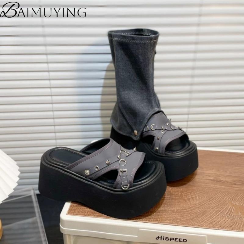 Fashion Platform Flat Sandals Women Slippers Cowboy Summer Boots Wedges Casual Shoes 2025 High Top Designer Open Toe High Heels Shoes