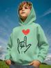 Valentine'S Day Boys' Autumn And Winter Stylish Fleece Hoodie with a Red Heart Graphic on The Fingertips,