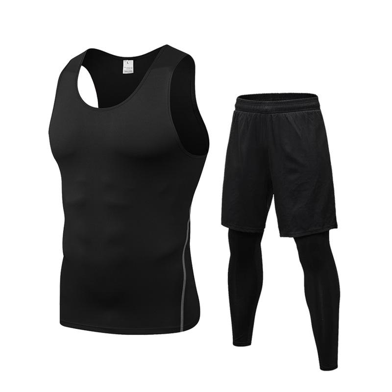 2Pcs Men's Sportwear Fitness Clothes Sports Suit Running Training Elastic Quick-drying Tights