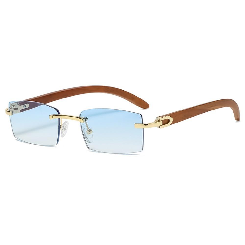 Retro Sonnenbrille für Damen Ins Gleicher Stil Holztextur Leopardenmuster Spiegelbeine Achteckig Randlos Koreanische Sonnenbrille