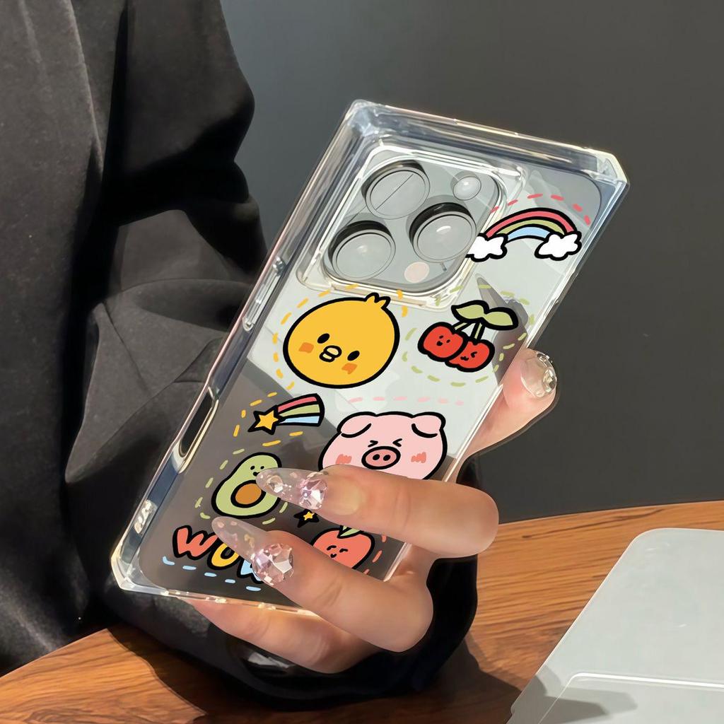 Transparente Quadratische Rückseite Röhrenhülle Schutz Für iPhone 14 Pro Max 13 11 15 Plus 12 16 ProMax Anti-Sauerstoff, Niedliches Cartoon-Tiere Muster Hülle