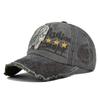 Vintage Skull Embroidered Baseball Cap with Appliqué, Washed and Distressed Visor Cap, Curved Brim Hat