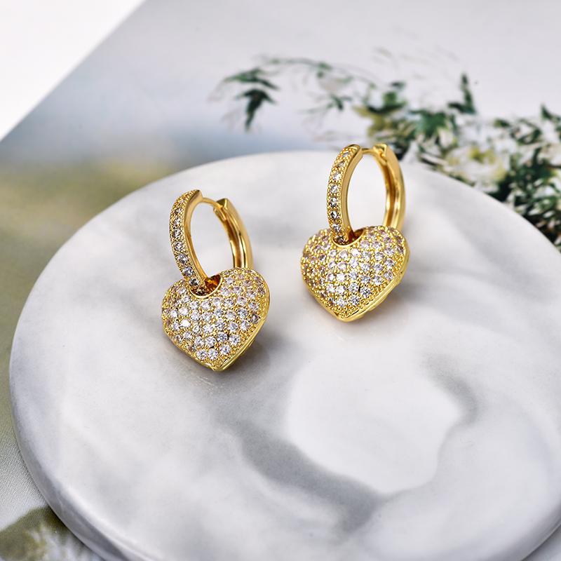 Luxury Romantic Love Heart Hoop Earrings For Women Zincon Crystal Geometric Gold Color Elegant Wedding Bride Earrings Jewelry