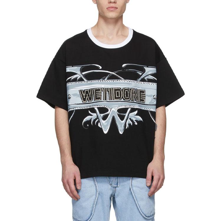 We11done Letter Pattern Short Sleeve T-Shirt Unisex T-Shirts Black WD-TT3-21-510-U-BK