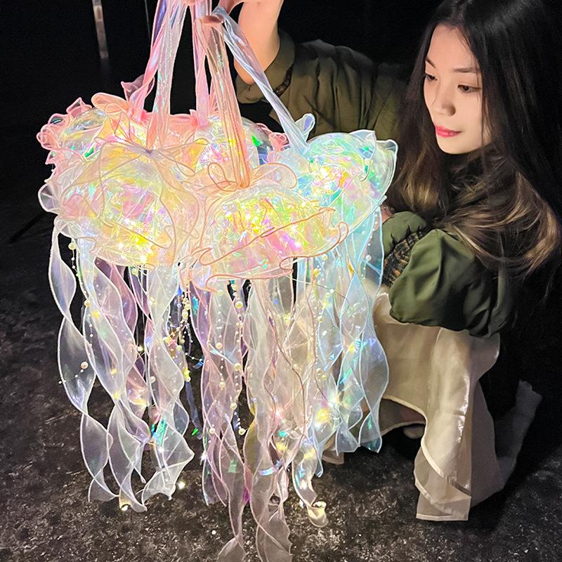 Color DIY Jellyfish Lamp Lantern Mermaid Parti Jellyfish Light Lantern Girls Happy Under The Sea Theme Birthday Party Decor