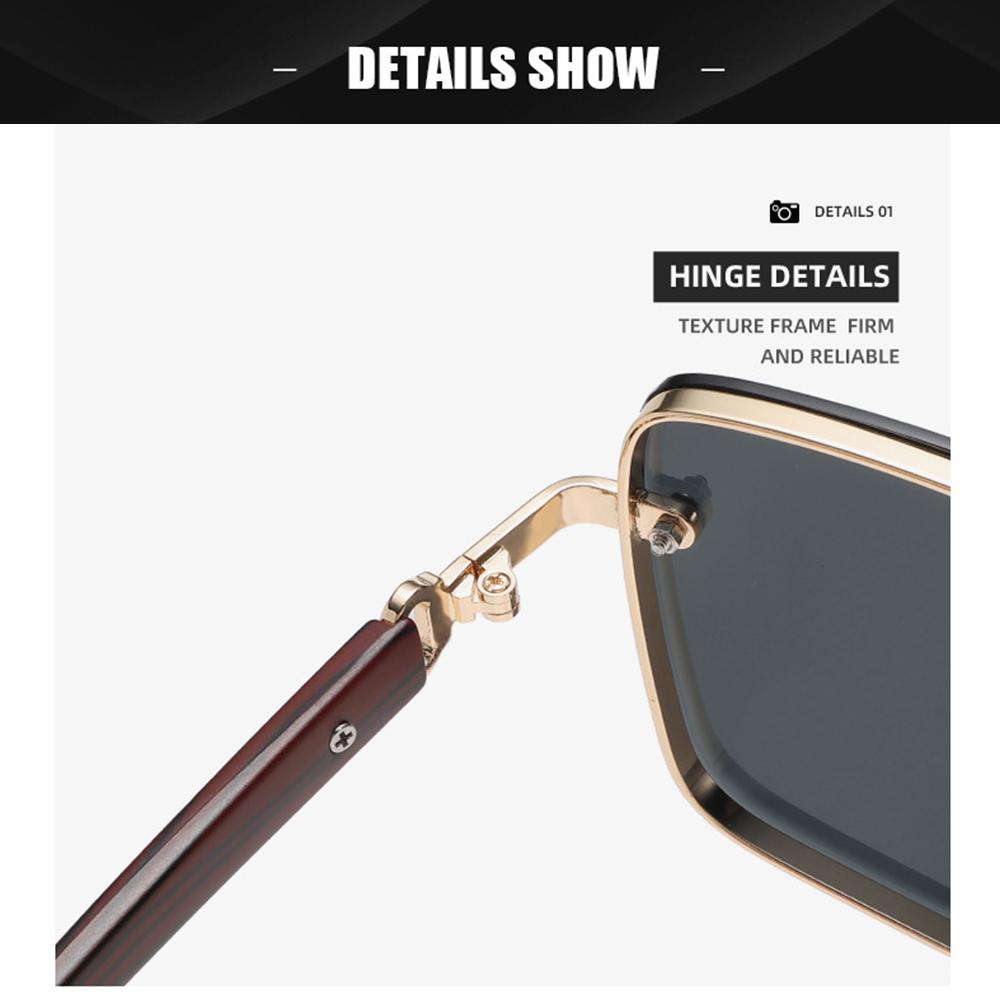 Double Bridge Metal Sunglasses Wood Grain Temple Gradient Lenses Summer Shades Square Frame Men's Driving Sun Glasses Unisex