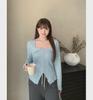 Women's Plus Size Square Collar Long-Sleeve Slimming T-Shirt for Spring