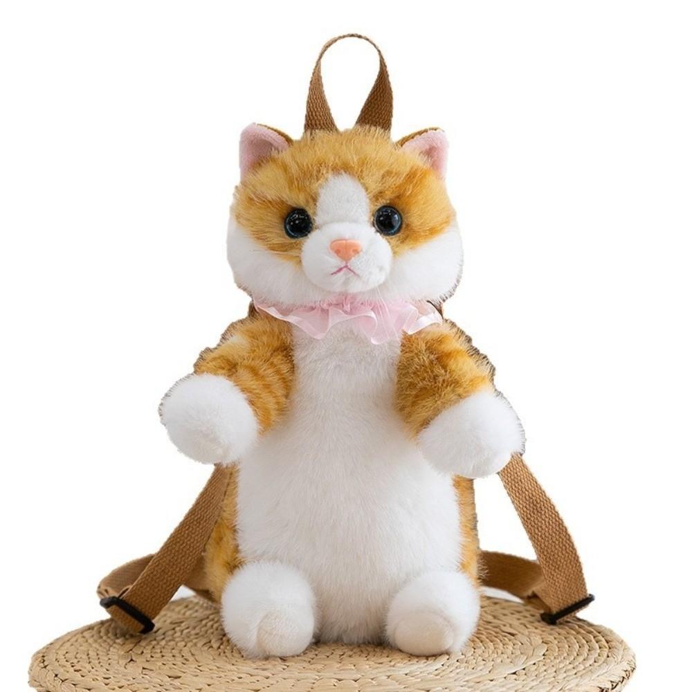 Kawaii Realistic Cat Simulated Puppet Cat Backpack Soft Fluffy Cute Cartoon Cat Backpack School Bags Travel Storage