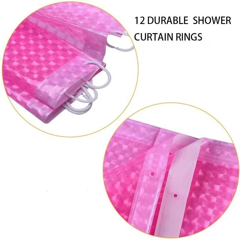 1PCS Pink Color 3D Shower Curtain, PEVA Plastic Waterproof Curtains for Bathroom, 1.8x1.8m Size