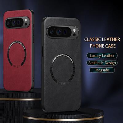 Luxusní obchodní kožené magnetické pouzdro na telefon Magsafe pro Google Pixel 9 Pro XL Wireless Charge Screen Protect Shockproof Protect Hard Cover