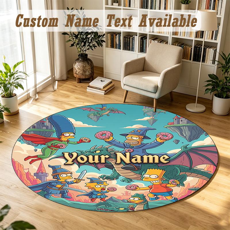 The Simpsons Personalized Round Rug Support Custom Name, Soft Home Decor Mat