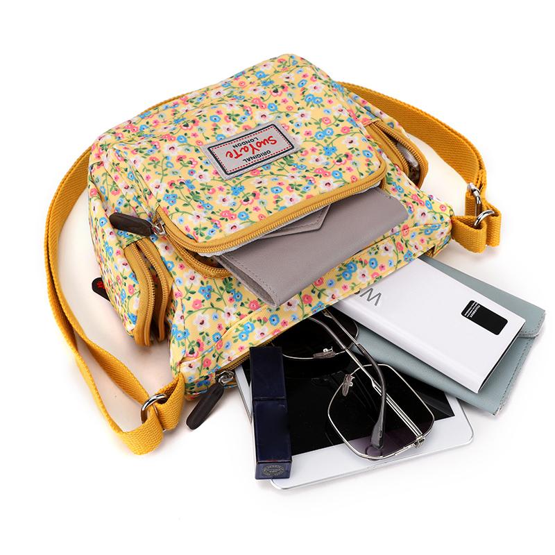 Women's Printed Bag Small Square Bag Nylon Shoulder Crossbody Bag Waterproof Large Capacity Mother Bag