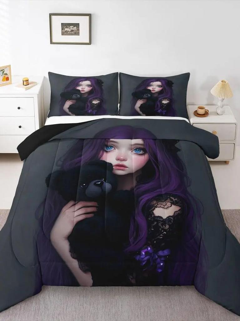 Erosebridal 2/3pcs Anime Characters Comforter Set for Teens Adults - Kawaii Cute Character Image Bed Set Japanese Style Bed