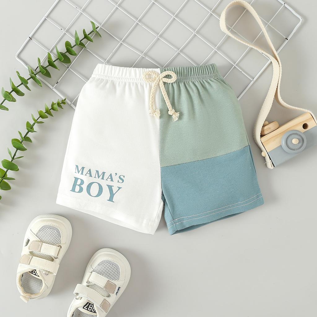 Boys' Set Summer Children's Casual Color-blocked Short-sleeved Letter T-shirt and Shorts