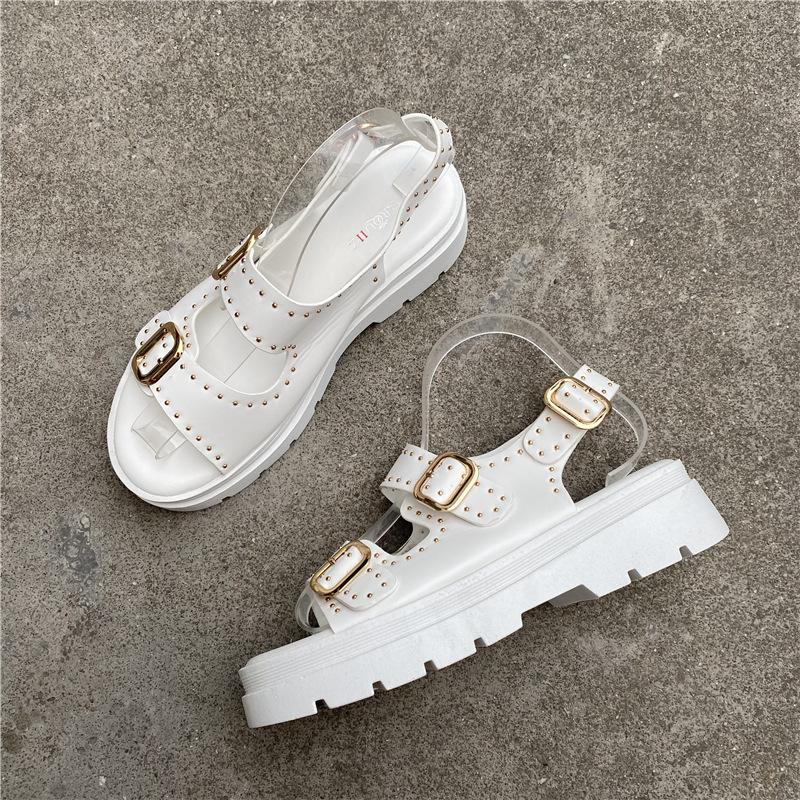 

Summer Thick Bottom Non-slip Slippers Female 2024 New Rivets Casual Roman Versatile Shoes Women Beach Footwear Wedges Sandalias 41 белый