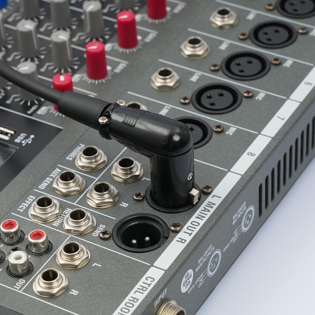 Zbalansowany kabel audio XLR żeński na męski 90° ze złączem trzyżyłowym