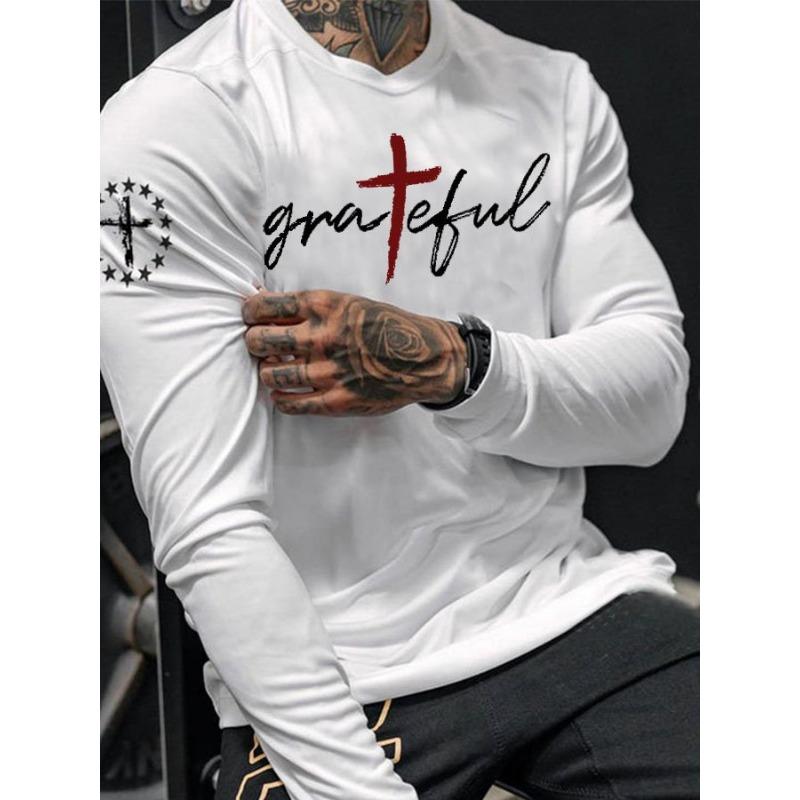 Spring Autumn Men's Casual Flag Printed Top Long Sleeve T-shirt Plus Size Men's Tees