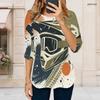 Women Plus Size Round Neck 3 4 Sleeve T Shirt Cartoon Construction Vehicle Printed Curved Hem Top