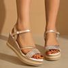 Fashion Fashion Pearl Striped Wedge Sandals for Women Summer Comfort Thick Sole Beach Shoes Woman Ankle Strap Chunky Platform Sandalias