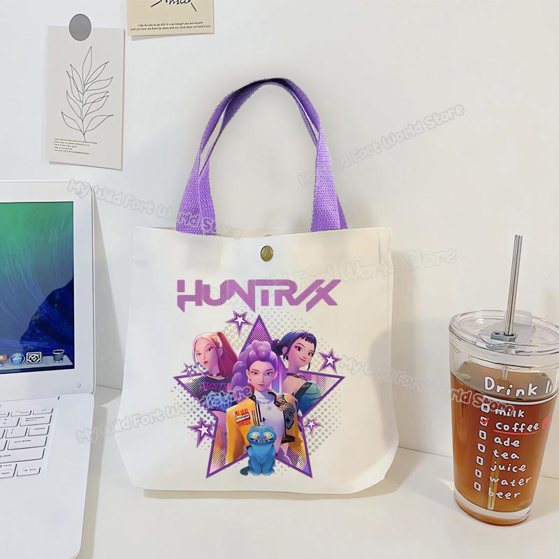 Perfect KPop Demon Hunters Women Canvas Handbag Rumi Mira Zoey Girl Tote Bags Portable Female Phone Pouch Cute Cartoon Shopping Bag