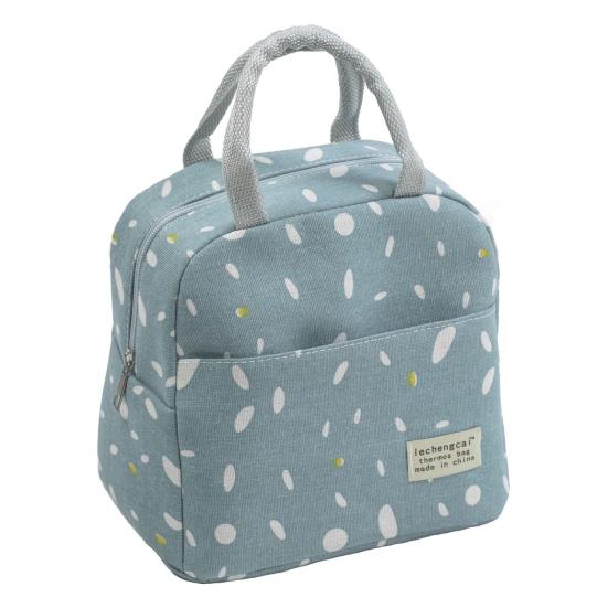 Insulated Lunch Bag Large Capacity Waterproof Foil Lining Rain Print Multi Pockets Leakproof Zipper Closure Portable Reusable